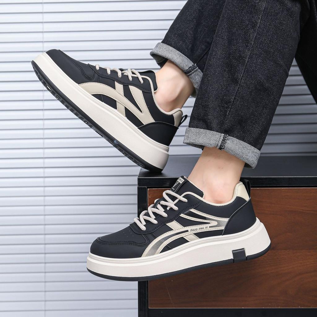 Men's Shoes Are Breathable, New Casual Shoes, Board Shoes, Thick Soles, Heightened Sneakers, Light Luxury Leather White Shoes