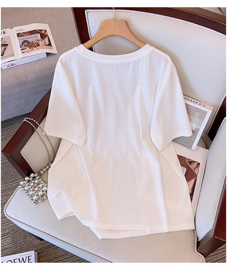 Plus Size Loose-Fit Mid-Length Short-Sleeve Round Neck T-Shirt for Women (Sizes 200/300/350 jin) 7163