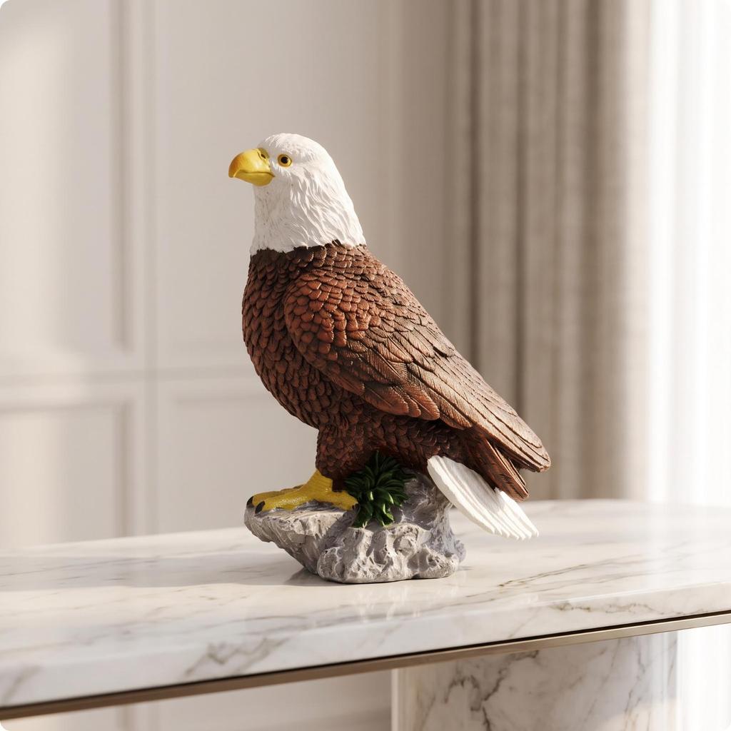 Bald Eagle Figurine with Base Realistic Craggy Carved for Bird Lovers,