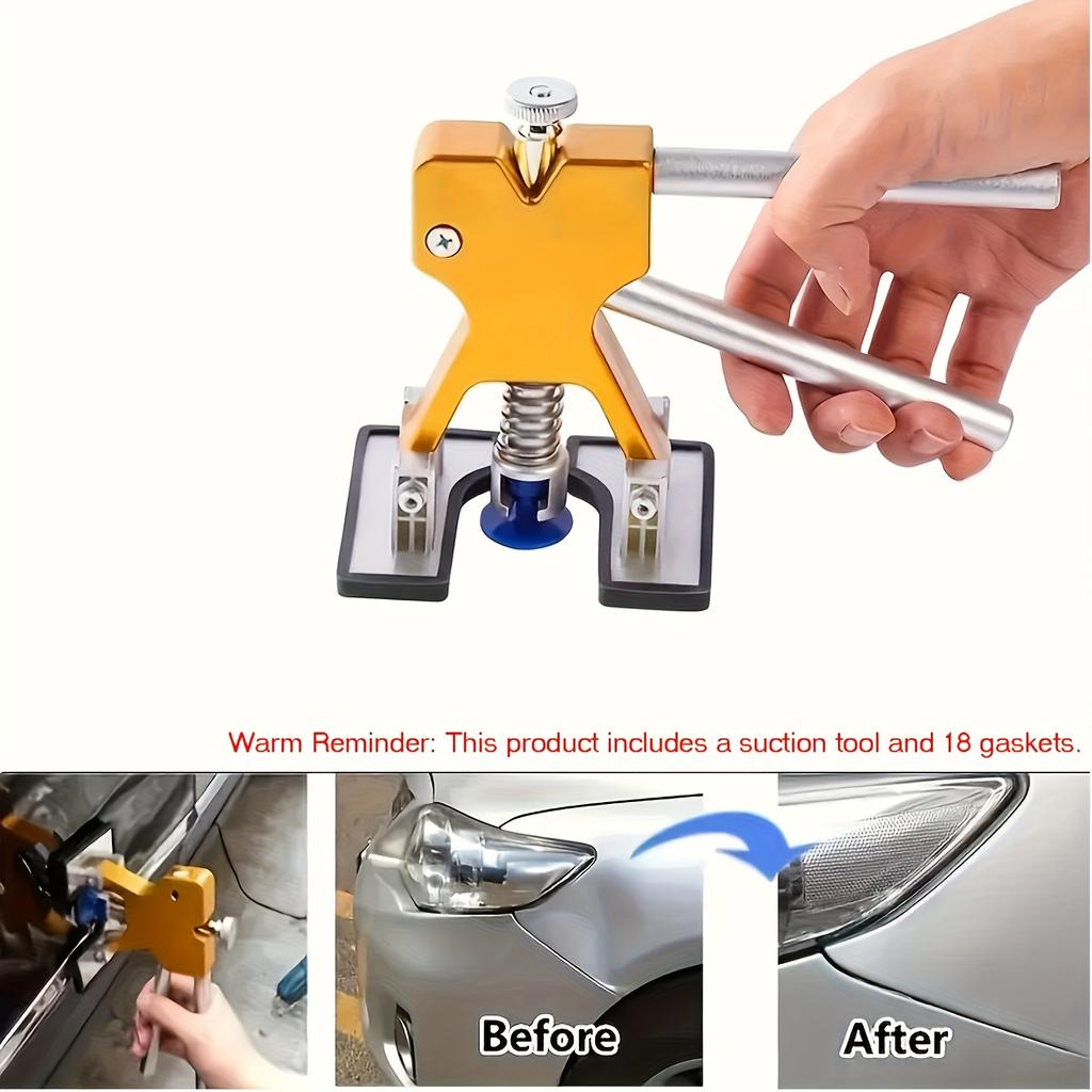 Paintless Dent Repair Kit - Professional Body Dent Puller with 18 Tabs, Mats (Minor Dent Removal Tool for Doors/Hoods | Non-Paint Damage Fix)