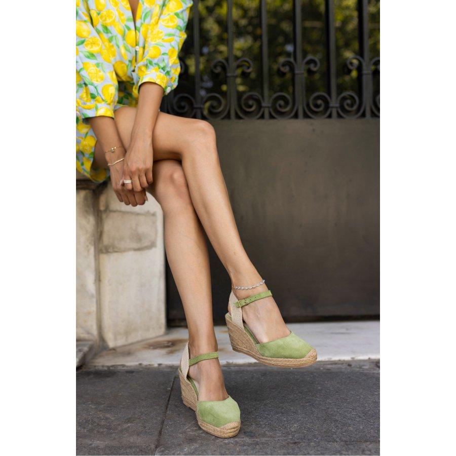 Women's Genuine Suede Leather Wedge Heel Sandals