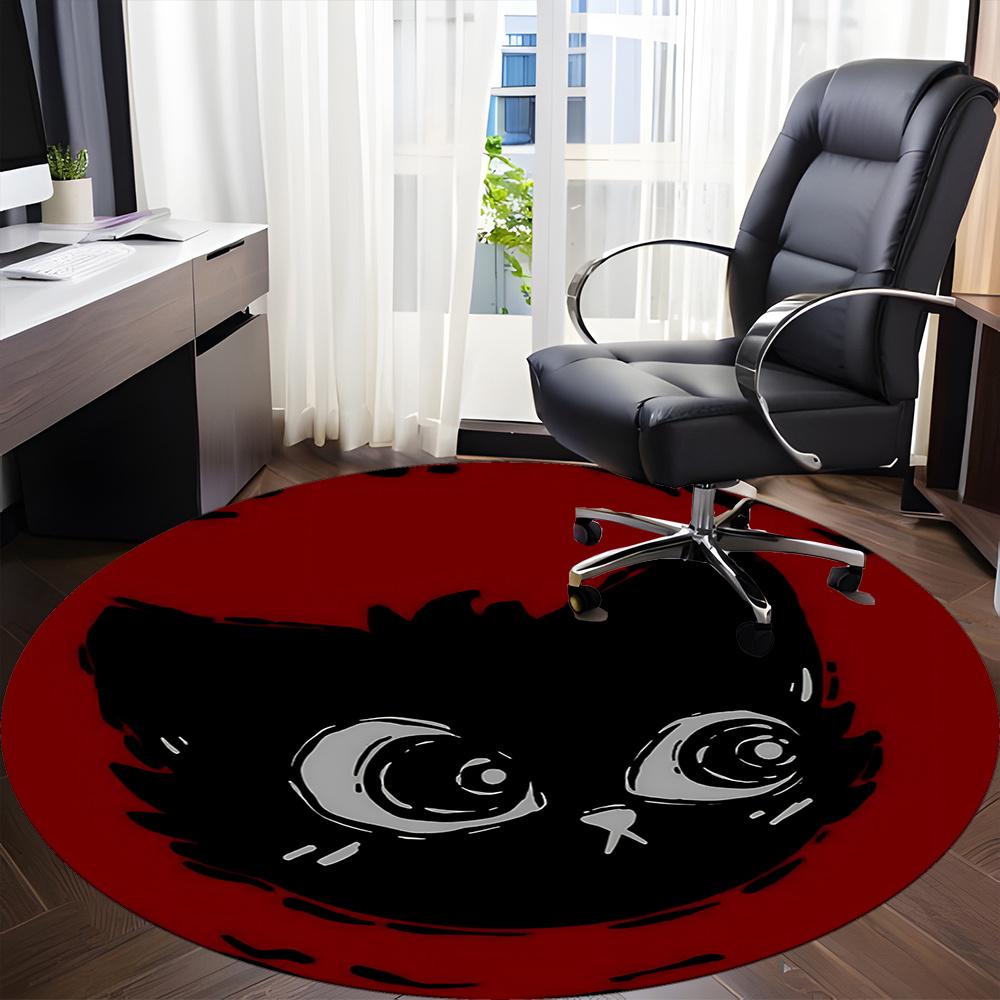 1pc Night Cat Office Round Area Rug, Indoor Mat Suitable ForOffice, Under Office Chairs Bedroom Living Room Home Decor, Room Deco q123