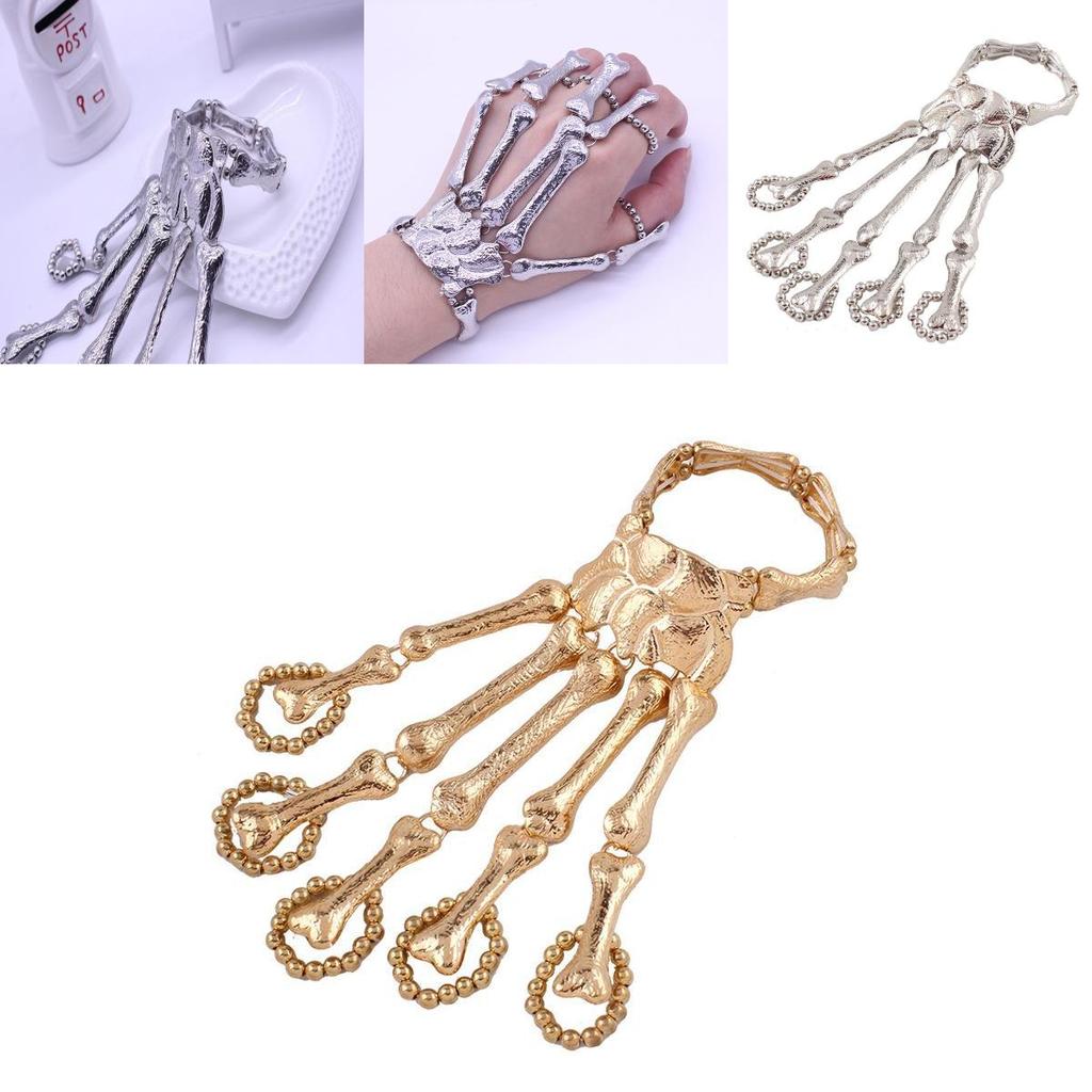 Punk Halloween Bone Skeleton Hand Jewelry With Alloy Material For Women Party Wear