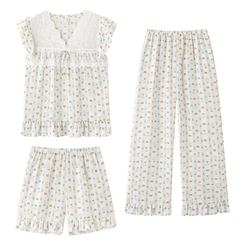 

Сладкий женский летний пижамный комплект из трех предметов в стиле принцессы, с коротким рукавом, для дома XXL (140-160 jin), 170 cm