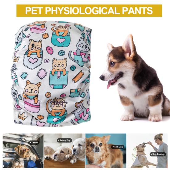 Dog Diaper Wraps Absorbent Waterproof Comfortable Printed Pattern Fastener Tape Breathable Pet Physiological Pants