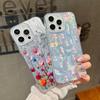 Luxury Floral Print Glitter Slim Case For iPhone 16 15 Pro Max 14 Pro 13 12 11 Glossy Shockproof Hybrid TPU PC Clear Phone Cover