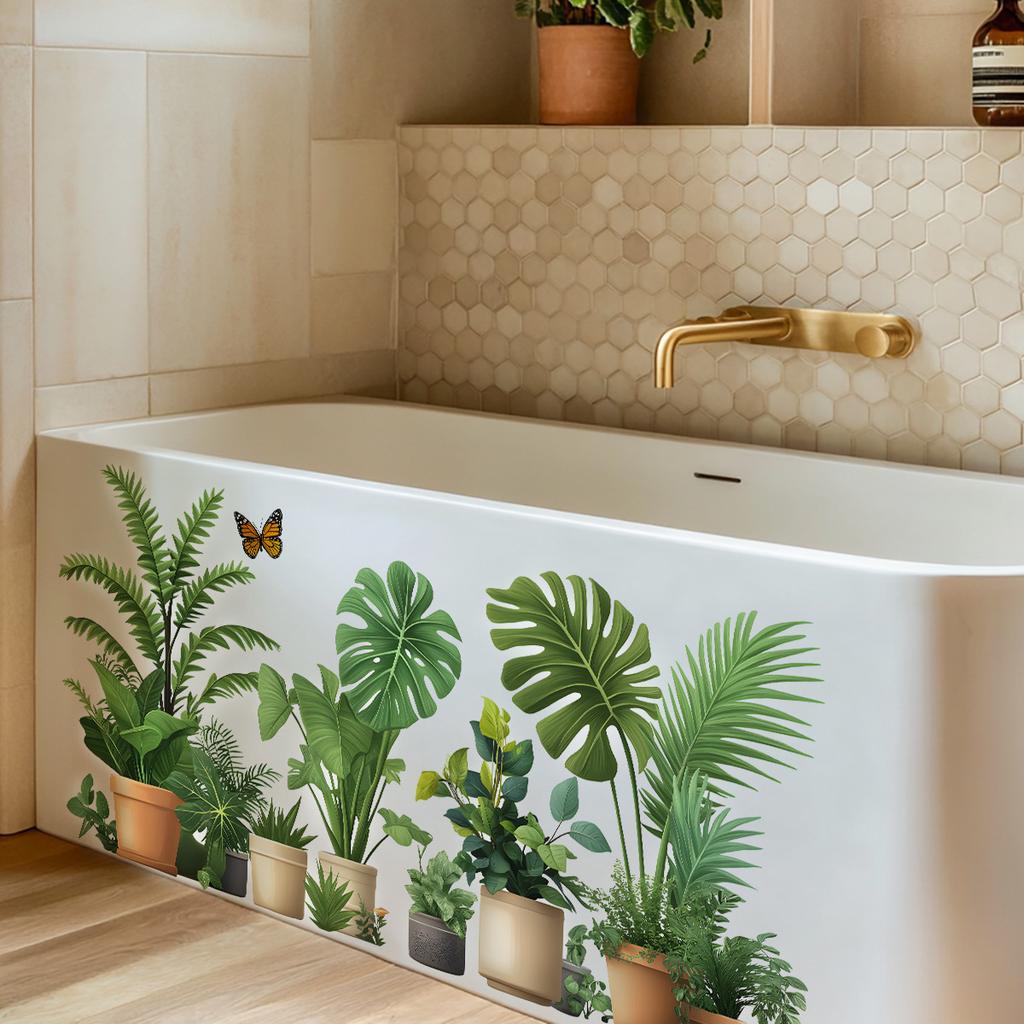 Artificial Green Plant Potted Plants, Butterfly Wall Stickers, Tile Stickers, Room and Bathroom Decorative Wall Stickers
