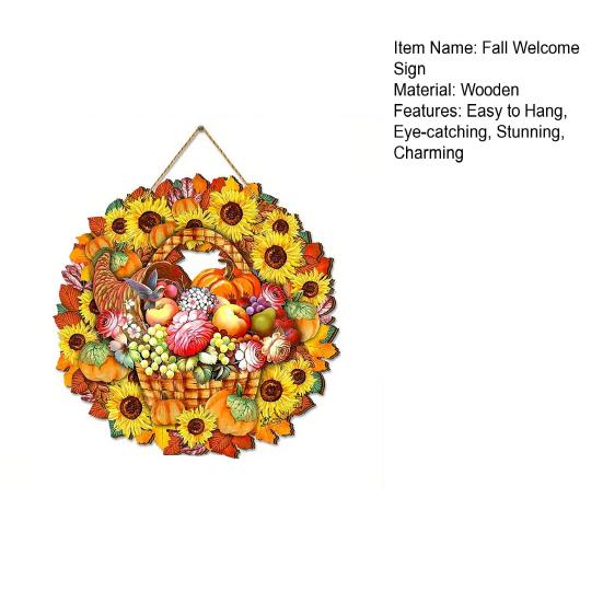 Fall Welcome Sign for Front Door Wooden Pumpkin Sunflower Door Sign Rustic Thanksgiving Farmhouse Hanging Plaque for Outdoor Porch Wall Autumn Harvest