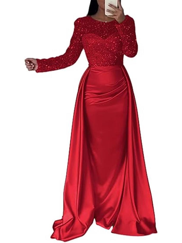 2026 Glamorous Women’s Sequined Gala and Evening Gown with Long Sleeves