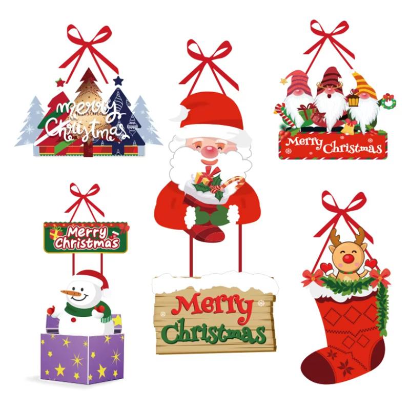 Creative Christmas Decoration Door Hanging Xmas Festival Door Decor Cute Santa Claus Elk Snowman Printed Pattern Door Hanging