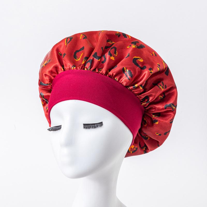 European American Print Satin Sleep Cap - Wide Brim Silky Hair Protection Hat for Women