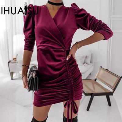 Summer Fashion V-neck Canary Drawstring Dress with Hip Wrap