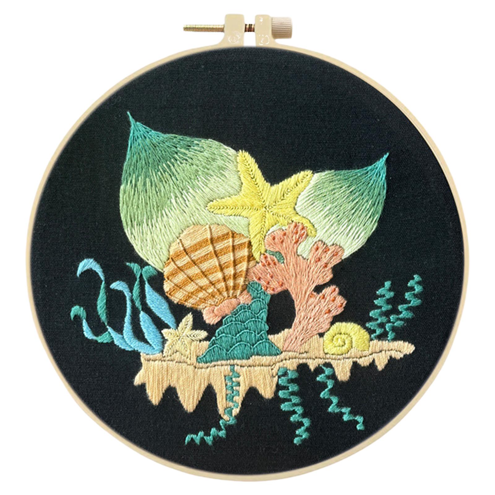 

Ocean Scenery DIY Stamped Embroidery Stitches Practice Kit 30x30cm Embroidery Starter Kit with 20cm Embroidery Hoop for Adults