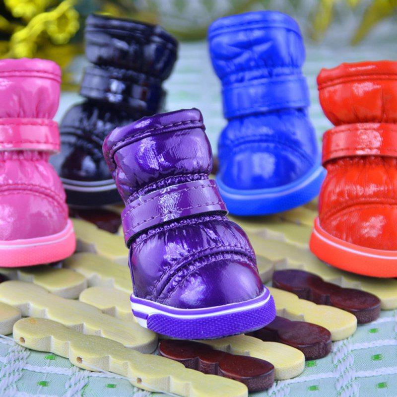 4pcs/set Waterproof Pet Shoes Winter Snow Boots Casual Warm Slip-Resistant Anti-slip Boots For Small Medium Dog Shoes Footwear