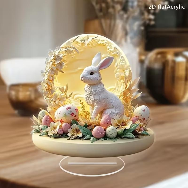 Decorazione Coniglietto Pasquale Stile Bohemien Acrilico 2D Piatto Opera d'Arte per Casa Scrivania