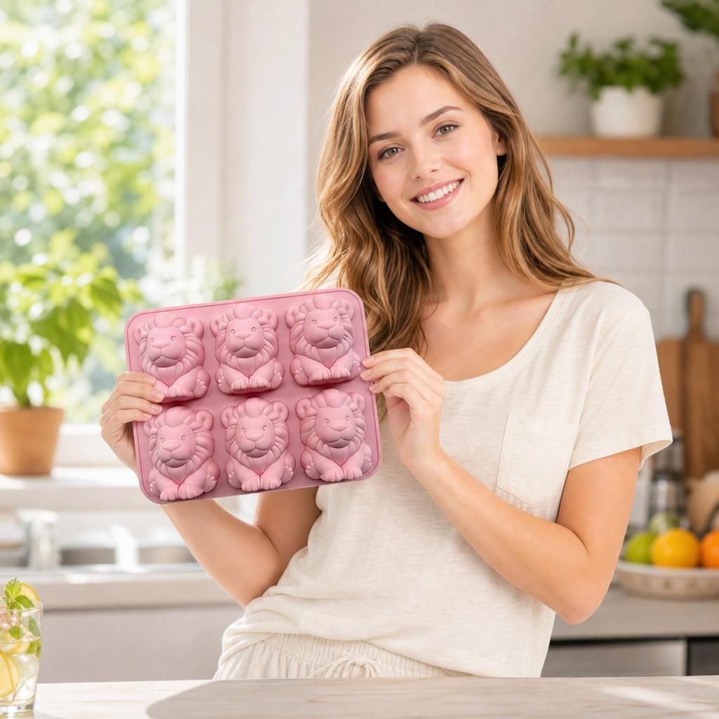 Silicone Lion Shape Ice Cube Tray Mold Flexible Non-Stick Reusable Animal Design Mold for Baking Chocolate Candy Soap Making