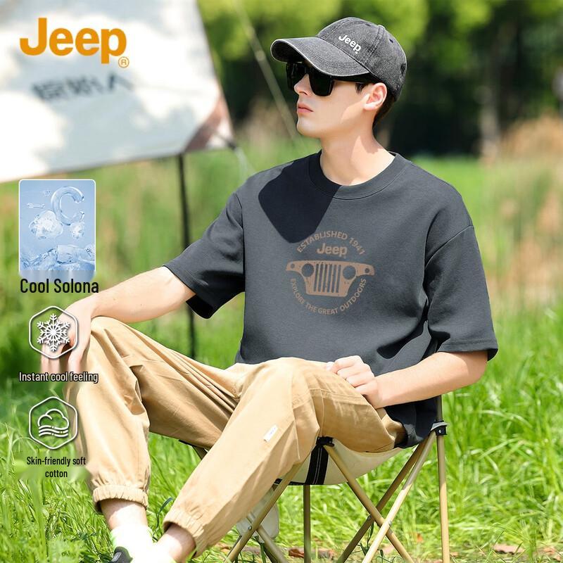 

JEEP Men s Dropped Shoulder Solid Short Sleeve T-Shirt L
