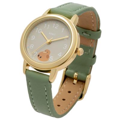 [Fieldwork] Women's Watch Analog Leather Strap Animal Watch Kiwi Fluffy Green JN035-3