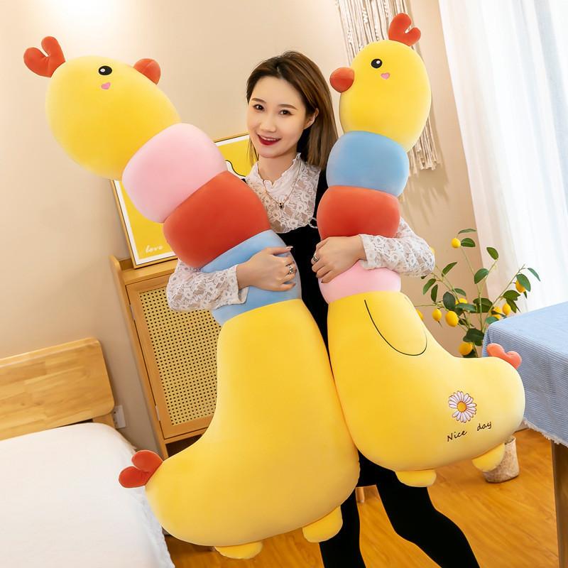 Adorable Yellow Chicken Plush Toy Rainbow Design Perfect Cuddly Pillow Gift