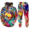 Dolce Amore Cuore 3D Stampa Uomo/Donna Tuta Set Casual Felpa Con Cappuccio E Pantaloni 2 Pezzi Set Oversize Pullover Trend Coppia Felpa