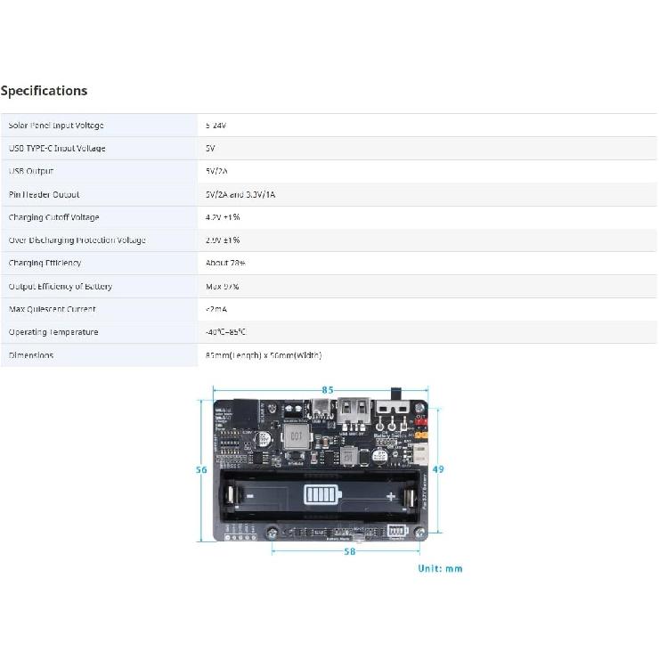 Solar Power Manager Module Solar Energy HAT for 5V-24V Solar Panel Supports Solar Panel or USB Port Battery Charging