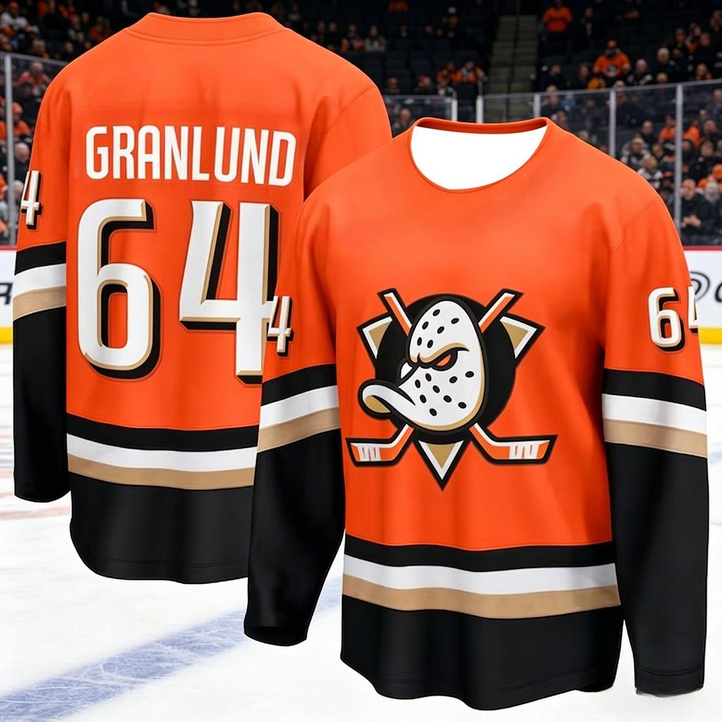 2026 New Men's Ice Hockey Training Shirt for The Duck Team - 3D Print, Breathable, Moisture-Wicking Long-Sleeved T-Shirt Kids