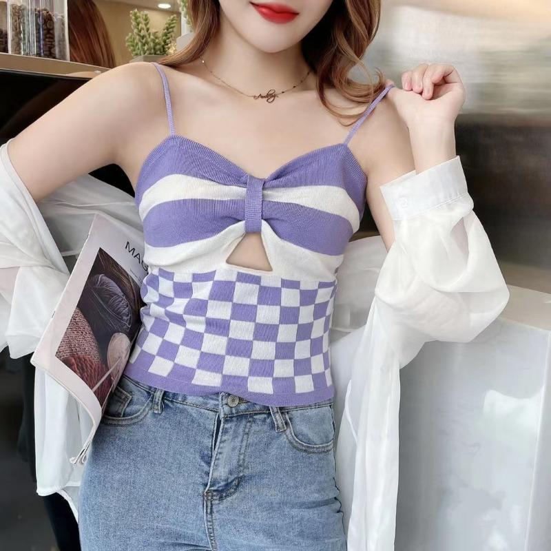 Chest Bow Halter Vest Women's Summer New Hollow Sexy Spice Girl Style Short Top
