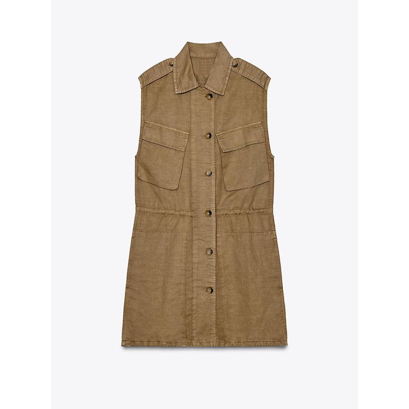 Za2025 Summer New Product Women's Clothes Single-Breasted Pocket Sleeveless Lapel Short Dress 8197085 707