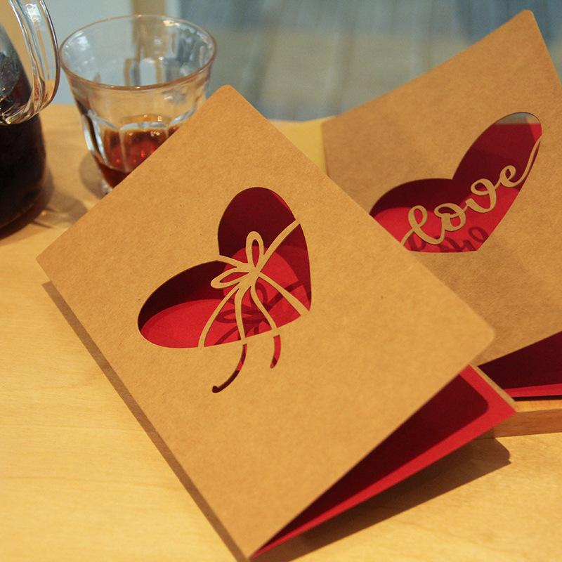 10pcs/bag Retro Kraft Paper Laser Hollowed Out Love Card, Thank You Card, High-end Greeting Card