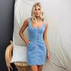 IHUASU Spring Summer Sleeveless U-Neck Casual Slim Denim Sleeveless Dress for Women