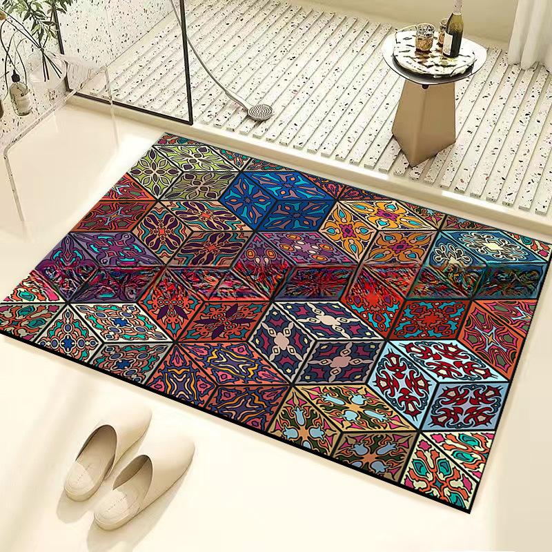 Retro Tile Diatom Mud Floor Mat Dirt-resistant Foot Mat Strong Water Absorption Non-slip Floor Mat