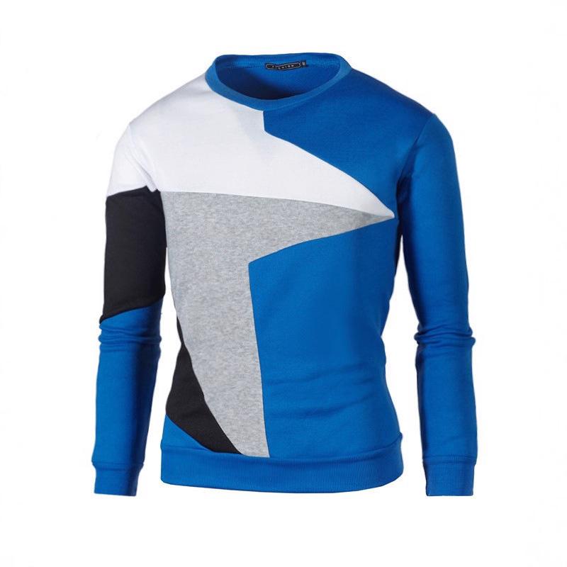 Men's Patchwork Color Block Long Sleeve Fleece Sweatshirt