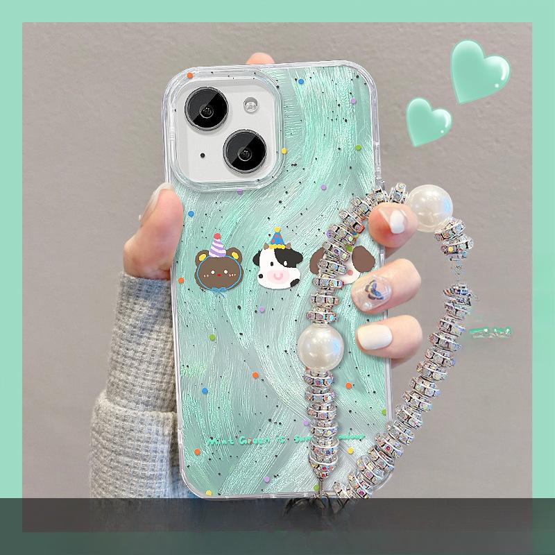 Suitable for Apple 15 Mobile Phone Case Summer Iphone14 Cute Ice Cream Animal Stand Chain 13 Feather Yarn 12 Women