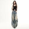 Spring Summer Relaxed Distressed Ripped Burn Vintage Wide Leg Denim Pants For Ladies Casual Pants Oversize Denim Trousers
