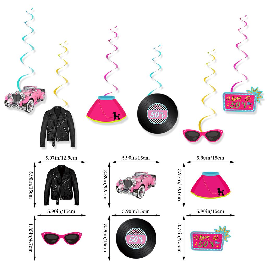 1950S Theme Decoration Born To Rock Glitter Flag Latte Spiral Pendant