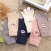 Smile Face Printing Gloves Mobile Phone Touchscreen Knitted Gloves Women Winter Thick Warm Adult Soft Mink Fluffy Gloves