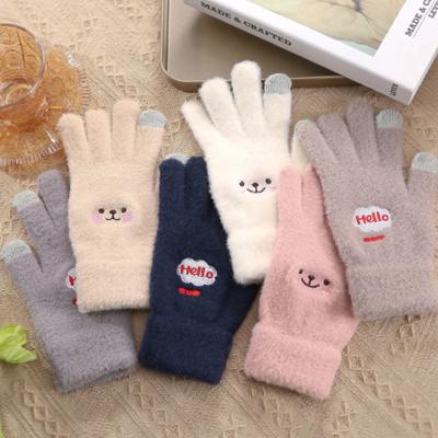 Smile Face Printing Gloves Mobile Phone Touchscreen Knitted Gloves Women Winter Thick Warm Adult Soft Mink Fluffy Gloves