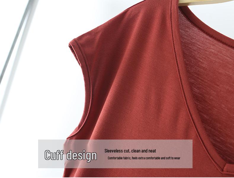 Sleeveless V-Neck Slim-Fit Modal T-Shirt for Women - Summer 2024 Korean Style
