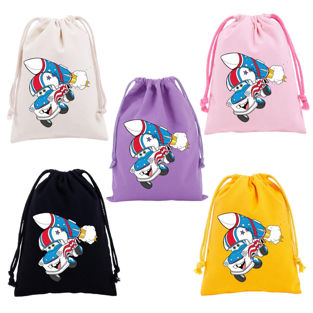 Cars Lightning McQueen Drawstring Bags Cartoon Anime Character Print Large Capacity Canvas Storage Bag Party Gift Candy Bag