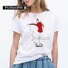 Elegant Ballet Print Short Sleeve T-shirt Women's Slim Fit Summer Top Modal Fabric Student Girl Fashion Polyester