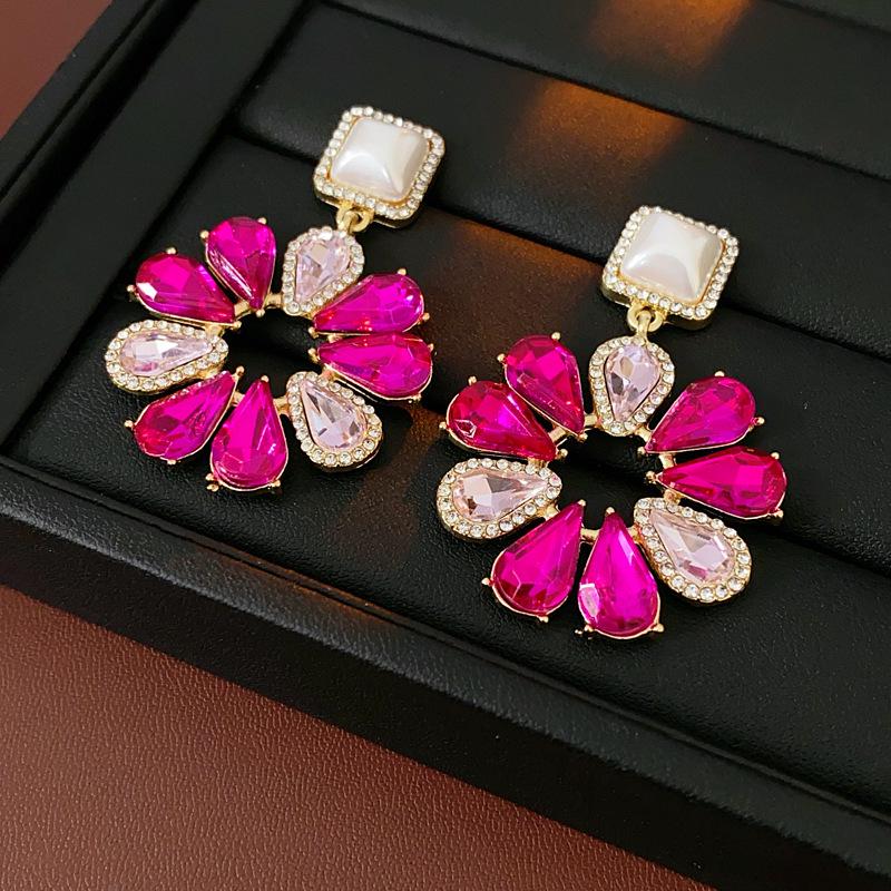 Silver Needle Diamond Flower Pearl Earrings & Necklace Set, Fashion Clavicle Chain, Luxurious Multi-layer Jewelry.