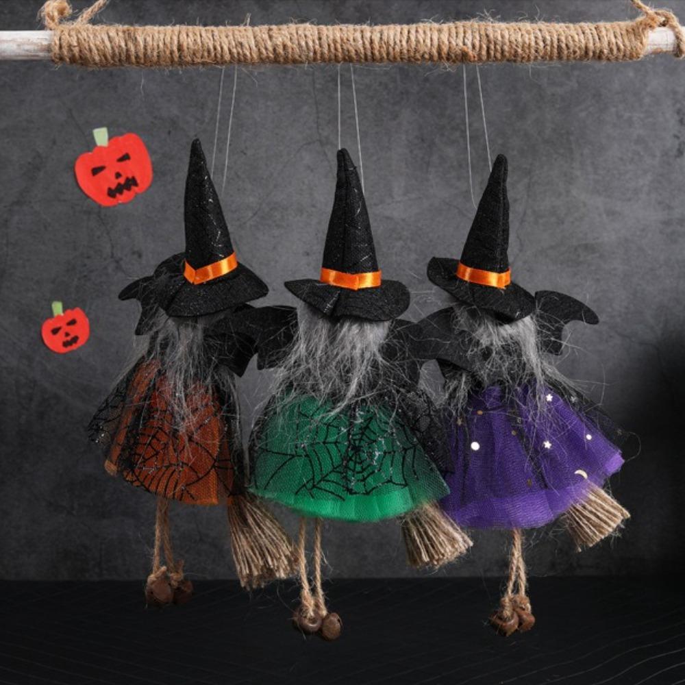1pcs/3pcs Halloween witch doll angel hanging decorations with broom - no electricity required, suitable for multiple holiday ind
