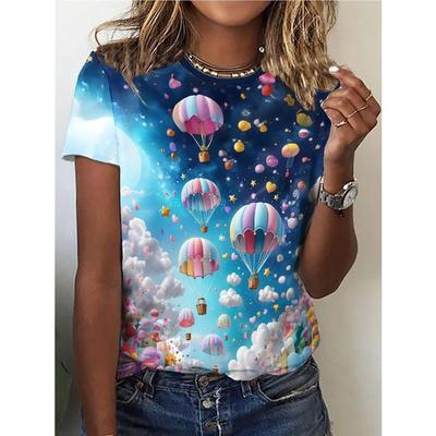 New Hot Air Balloon Scenery 3D Print T-Shirts Women's Short Sleeve Casual O-Neck Oversized Summer T-Shirt