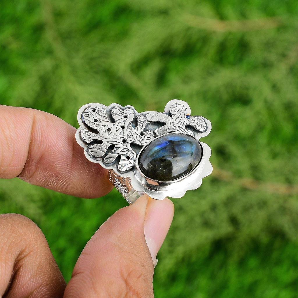 Mothers day Sale Sterling Silver Natural Labradorite Wife Stackable Ring Jewelry