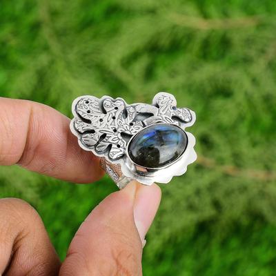 Mothers Day Sale Sterling Silver Natural Labradorite Wife Stackable Ring Jewelry