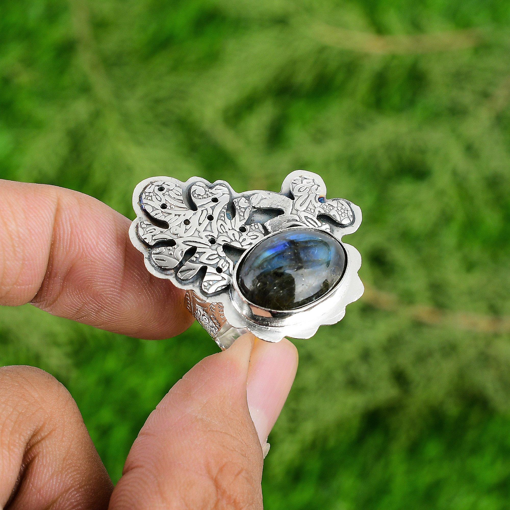 

Распродажа ко Дню матери Серебро 925 пробы Натуральный лабрадорит Кольцо-стек из нескольких колец для жены Ювелирное изделие Adjustable