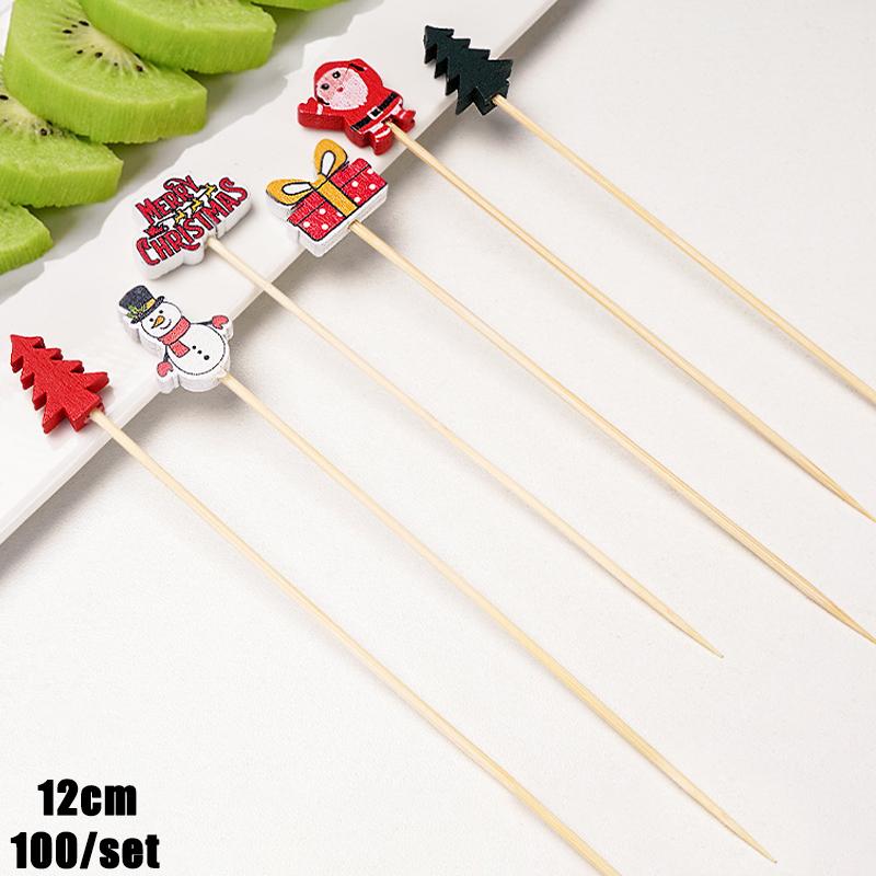 Christmas And New Year Disposable Fruit Sticks Fruit Forks Creative Art Toothpicks (100 Sticks Per Pack)