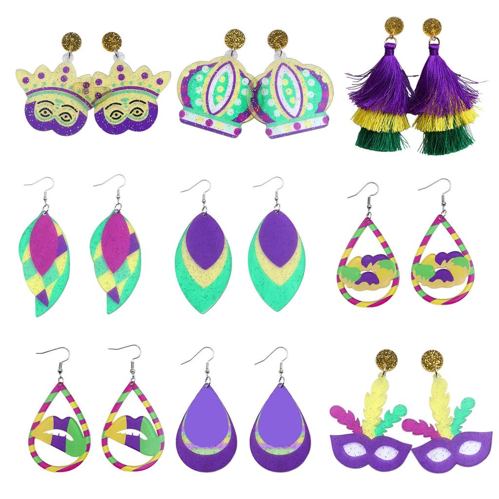 Náušnice Mardi Gras Carnival Barevné Třásně Maska Visací Náušnice pro Ženy Dívky Koruna Visací Náušnice Sváteční Šperky