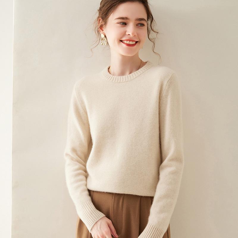 Women's Classic Round Neck Cashmere Sweater - Thickened Autumn/Winter Loose Knitwear Base Layer