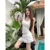 Sweet Square Neck Suspender Dress Slim Fit Summer Waist Splicing White Sleeveless Cake Ballet Short Skirt Ins